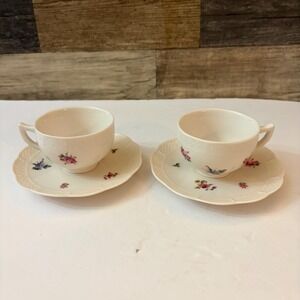 Nantucket Home Floral small Tea Cup & Saucer 2 Cream Basketweave Porcelain